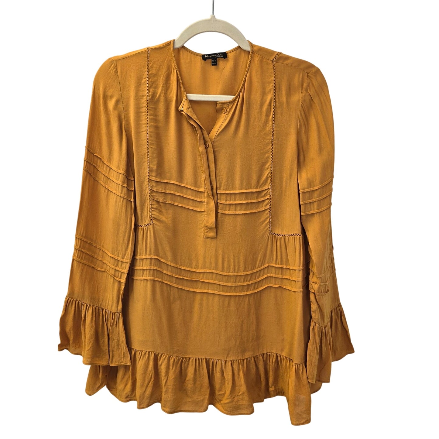 Massimo Dutti 100% Viscose Ruffle Hem Bell Sleeve Blouse Size 6