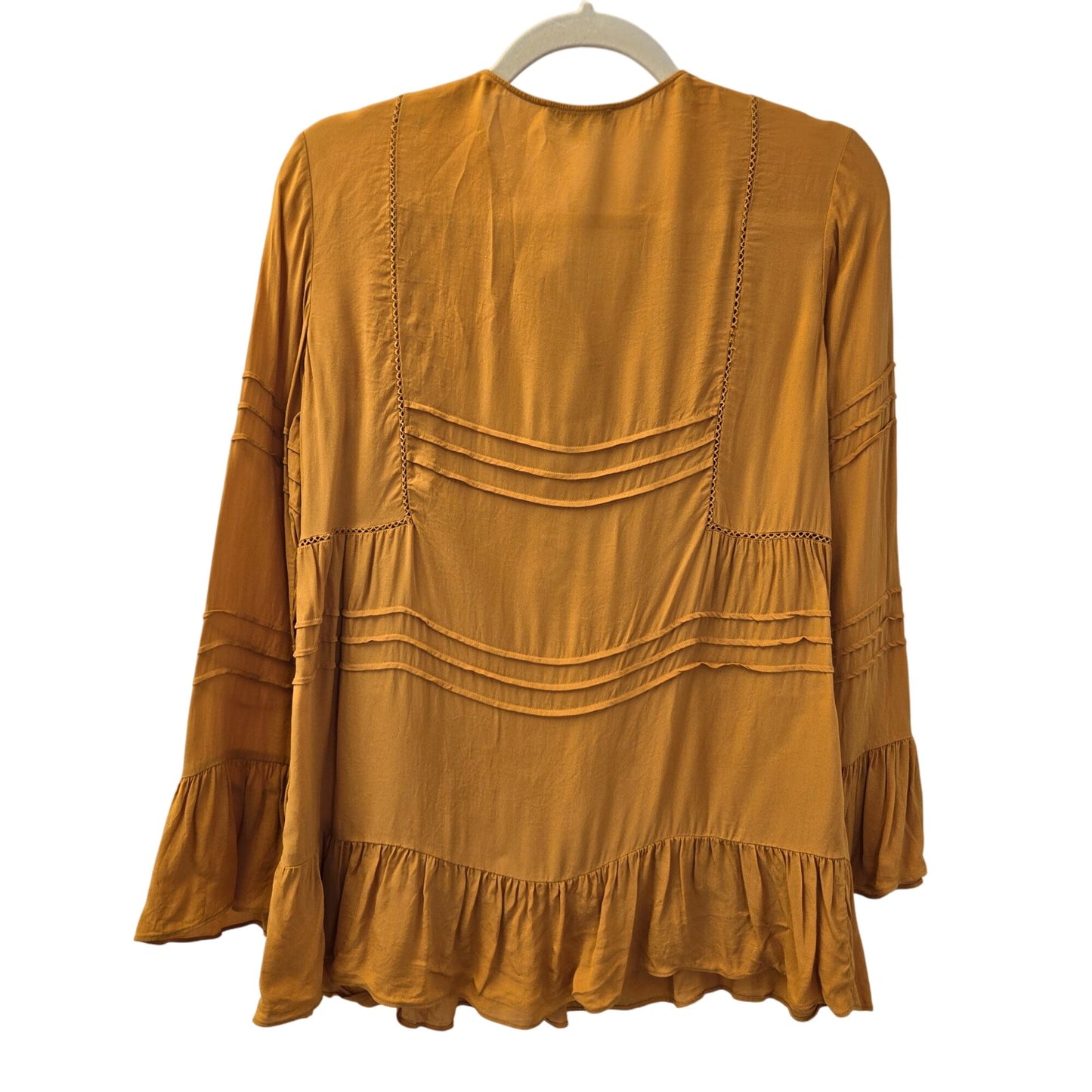Massimo Dutti 100% Viscose Ruffle Hem Bell Sleeve Blouse Size 6