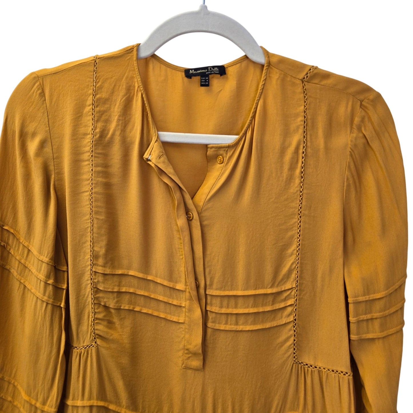 Massimo Dutti 100% Viscose Ruffle Hem Bell Sleeve Blouse Size 6