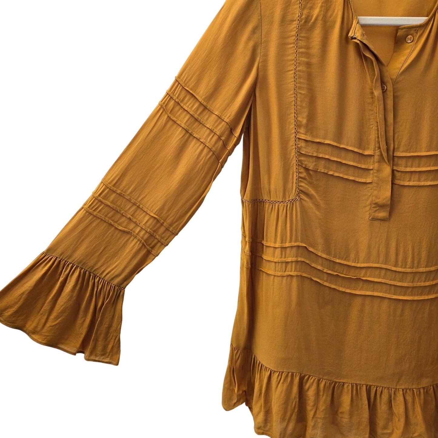 Massimo Dutti 100% Viscose Ruffle Hem Bell Sleeve Blouse Size 6