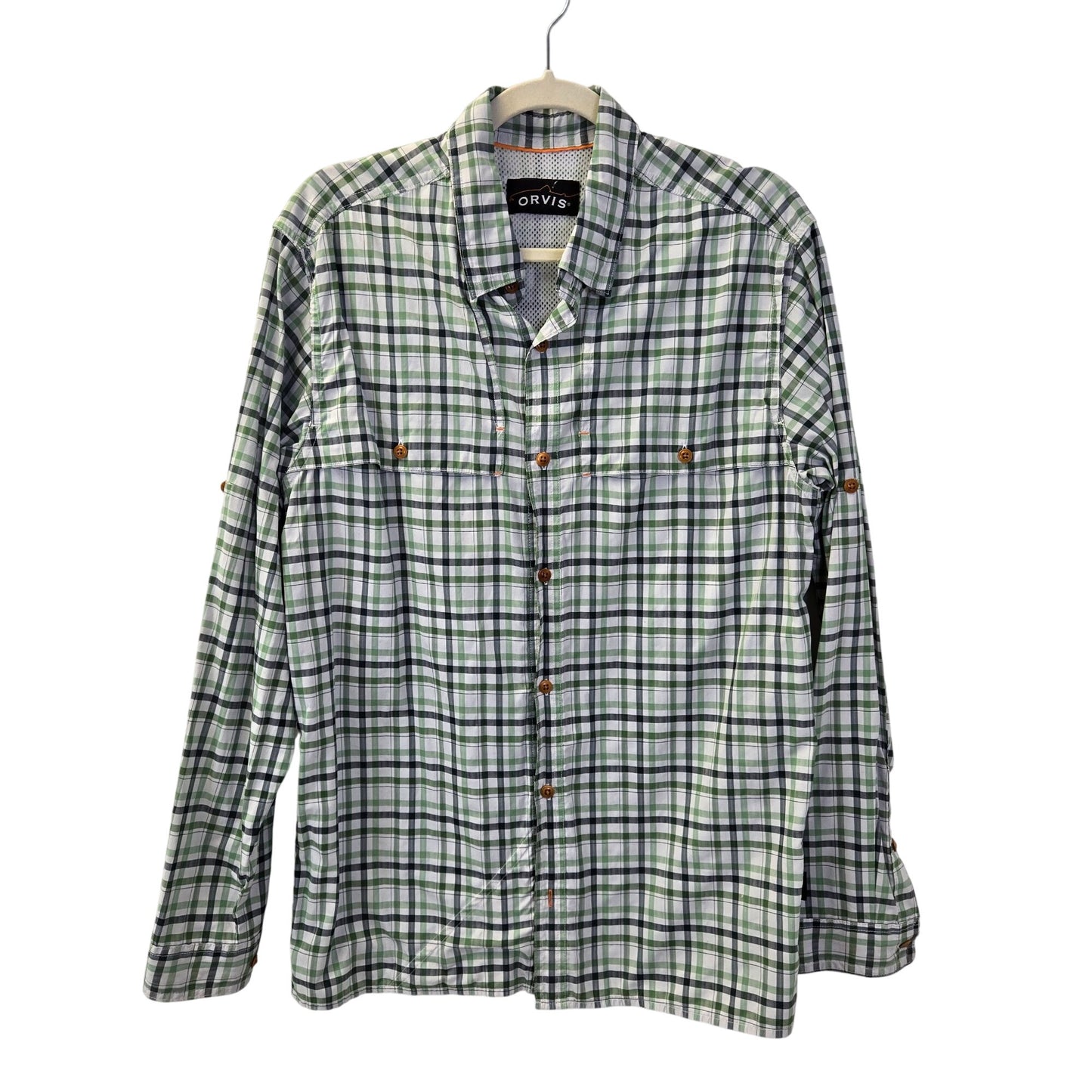 Orvis Plaid Button Up Activewear Tech Shirt Size Medium