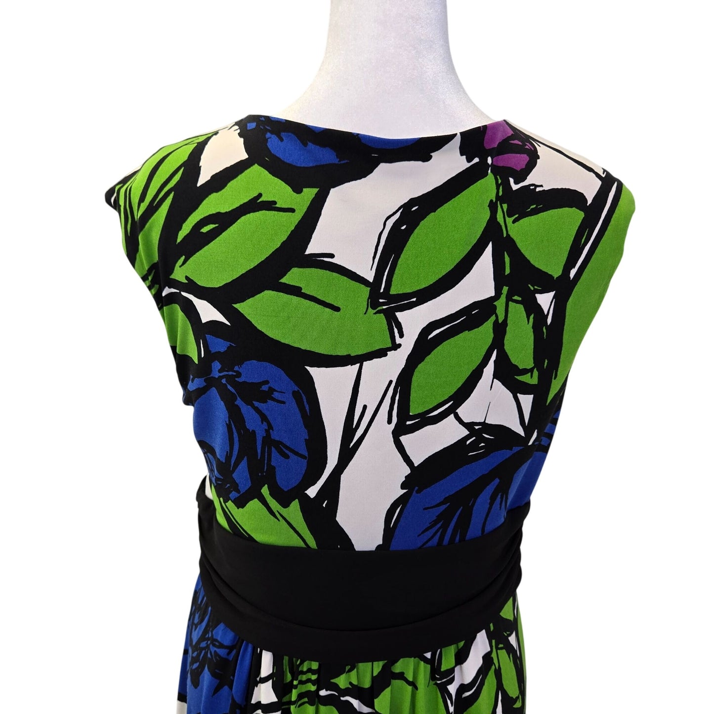 London Times Floral Cascading Pleat V-Neck Sleeveless Dress Size 12
