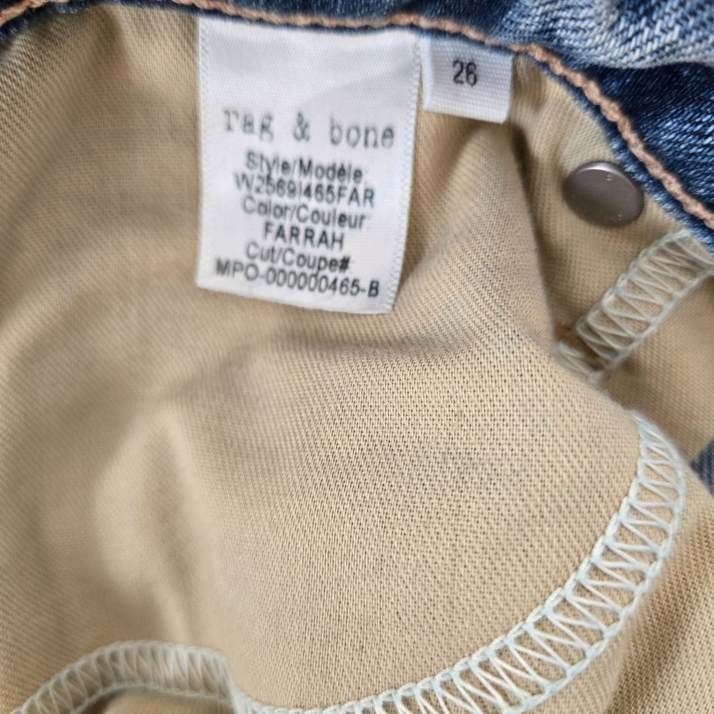 Rag & Bone High Rise Farrah Ankle Cigarette Raw Hem Jeans Size 26