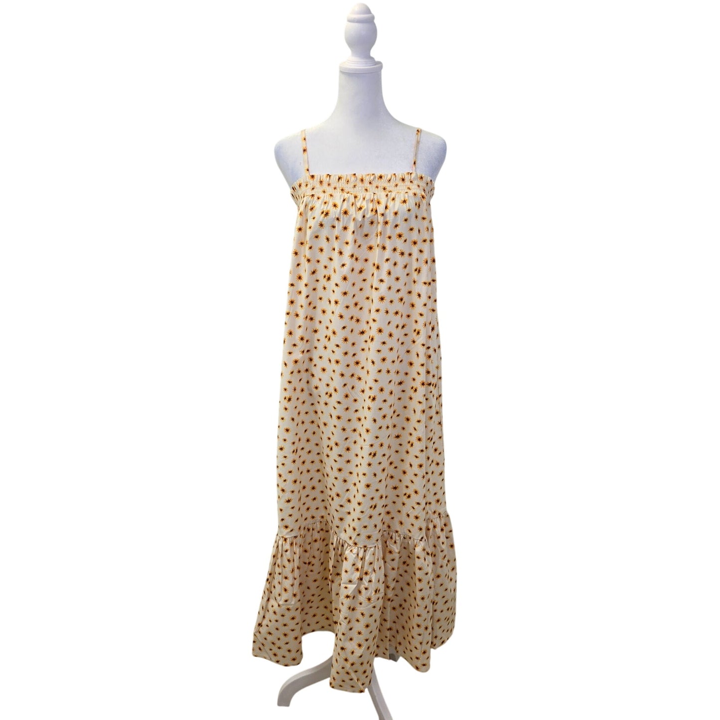 NWT WeWoreWhat Floral Smocked Ruffle Hem Midi Shift Dress Size XS