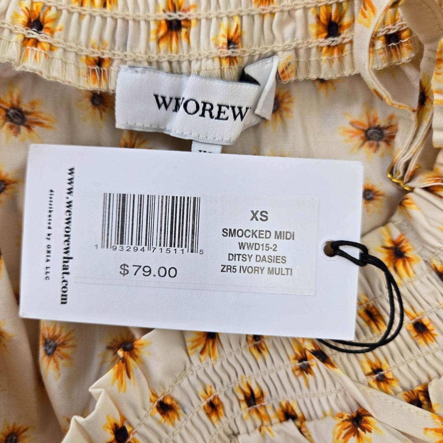 NWT WeWoreWhat Floral Smocked Ruffle Hem Midi Shift Dress Size XS