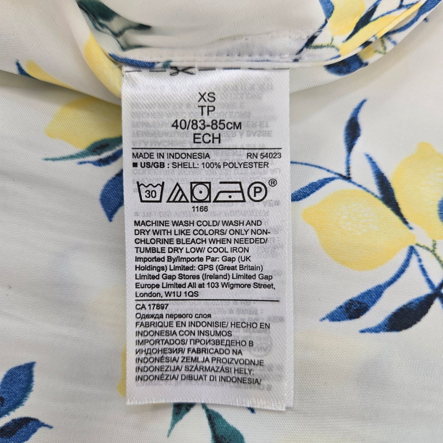 NWT Banana Republic Lemon Print Popover Sleeveless Blouse Size XS/S