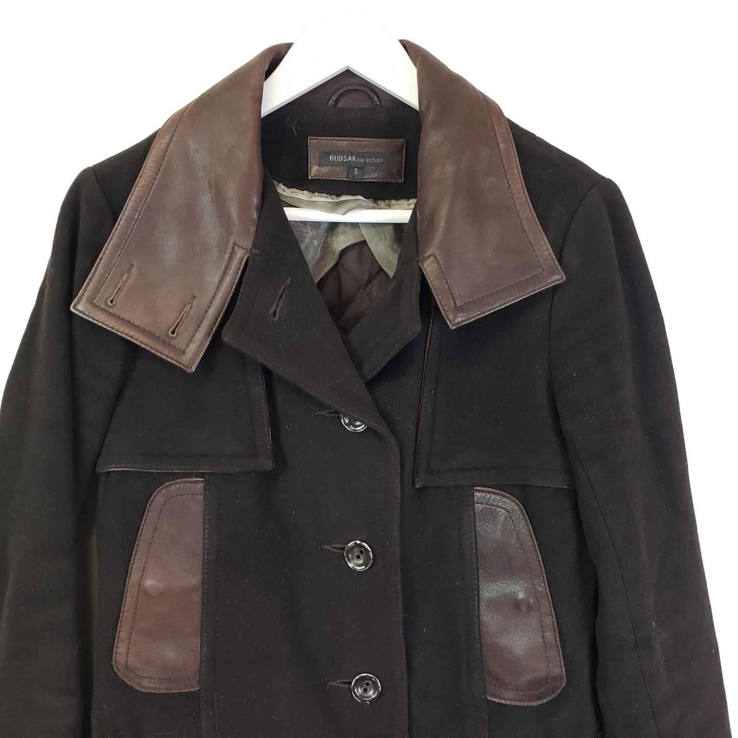Rudsak Collection Wool Blend Coat with Leather Trim Size Small
