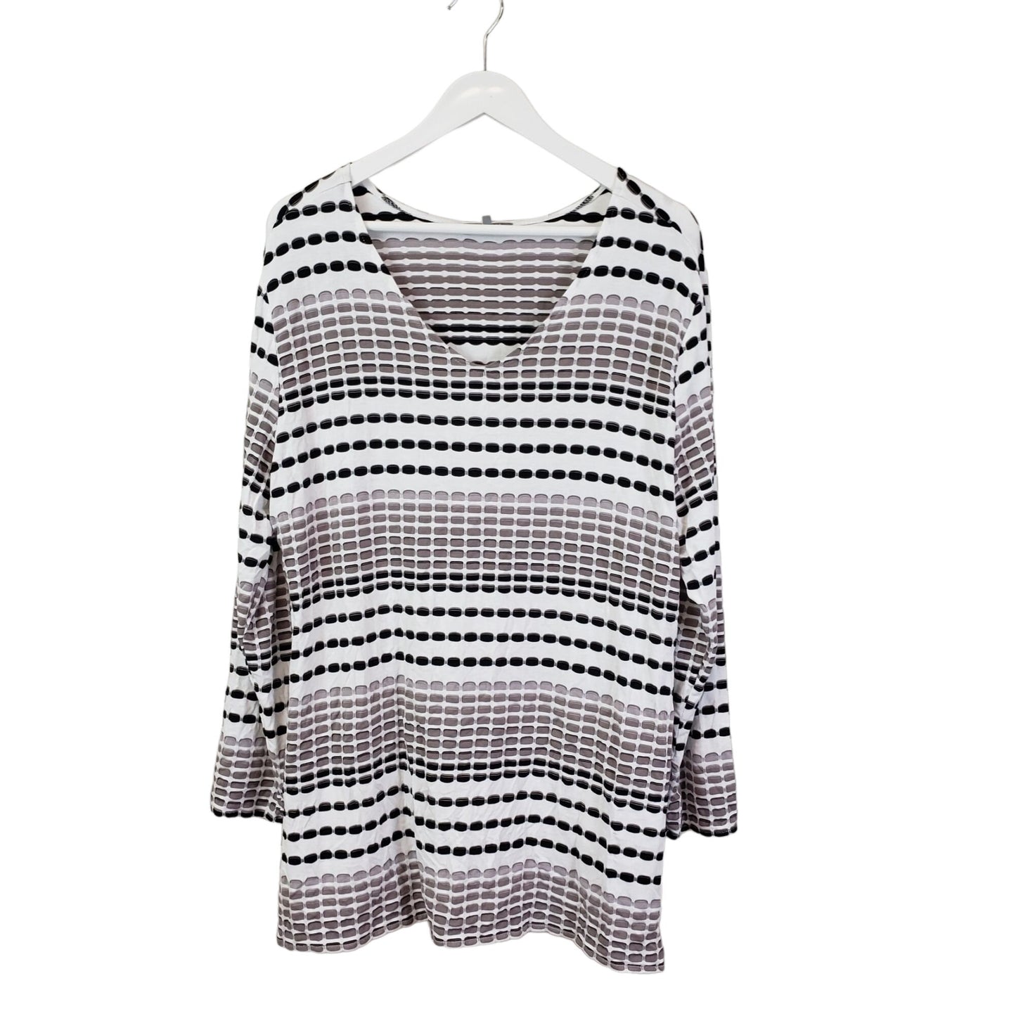 Habitat Textured Stretch Brown Striped V-Neck Top Size Large