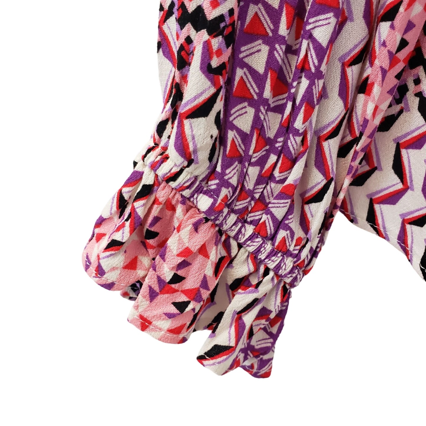 Fate Geometric Pattern Ruffle Trim Baby Doll Top Size Small