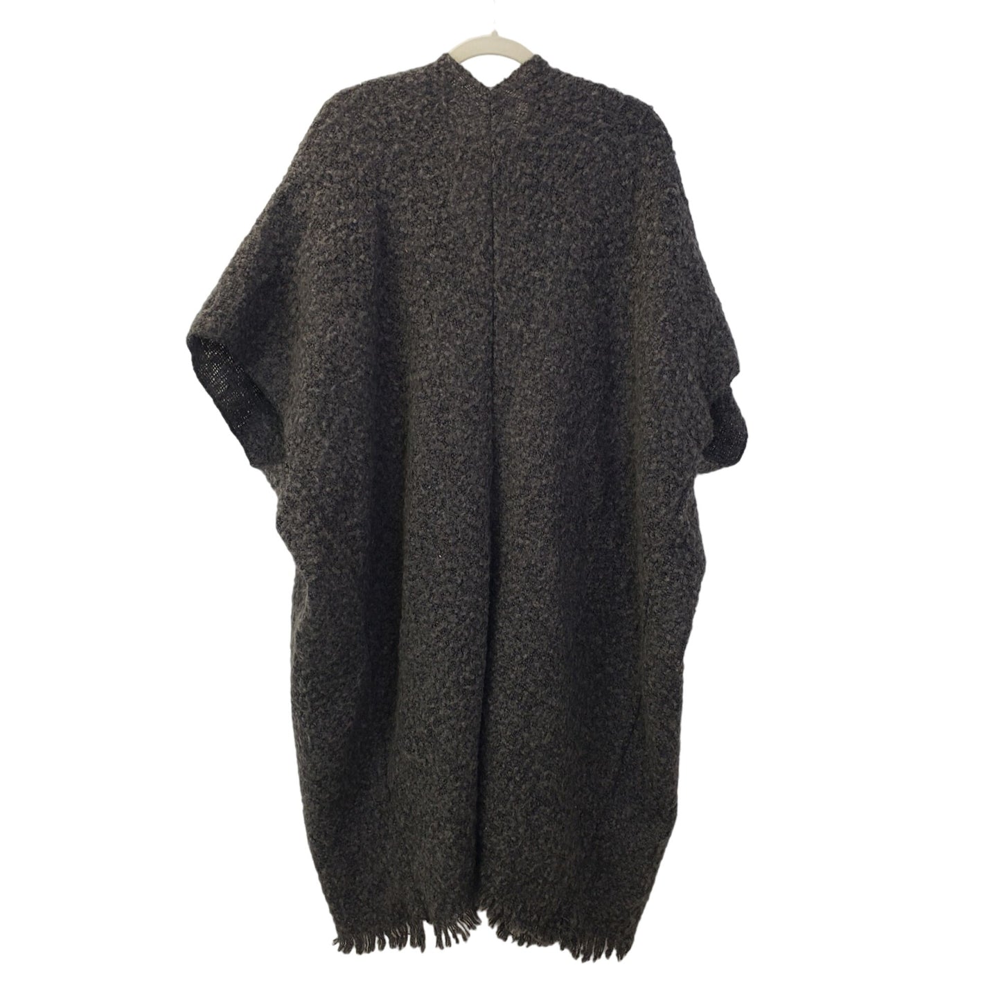 Free People Wool Blend Marled Textured Fringe Trim Poncho Sweater