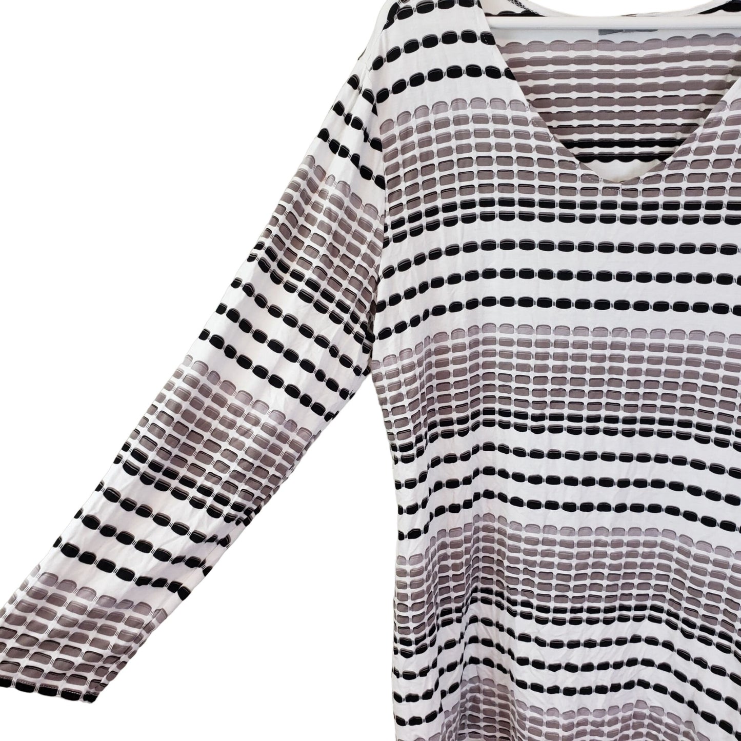 Habitat Textured Stretch Brown Striped V-Neck Top Size Large