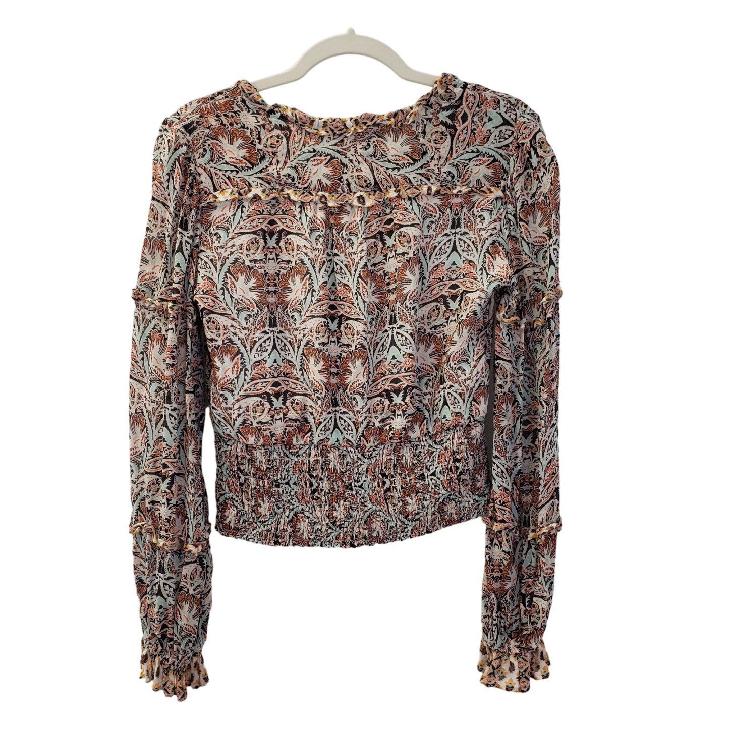 Anthropologie Paisley Print Faux Wrap Smocked Waist Top Size XS