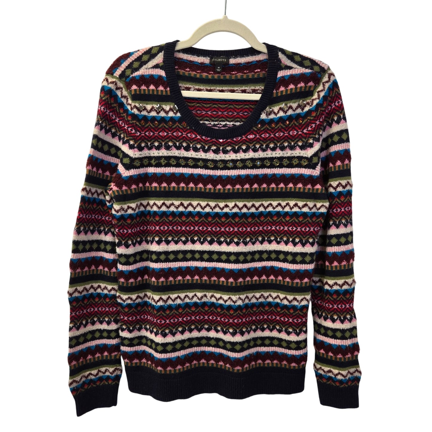 Talbots Wool Blend Graphic Print Bead Embellished Sweater Size Medium