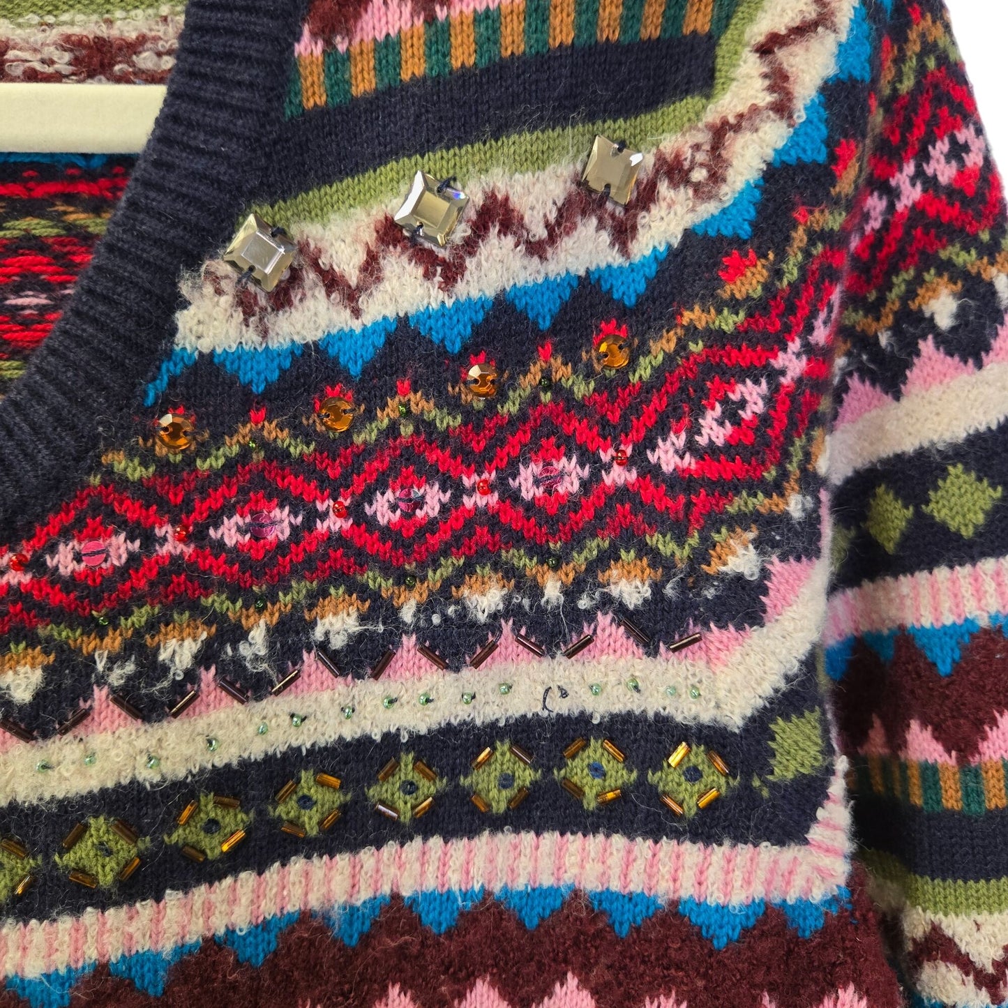 Talbots Wool Blend Graphic Print Bead Embellished Sweater Size Medium