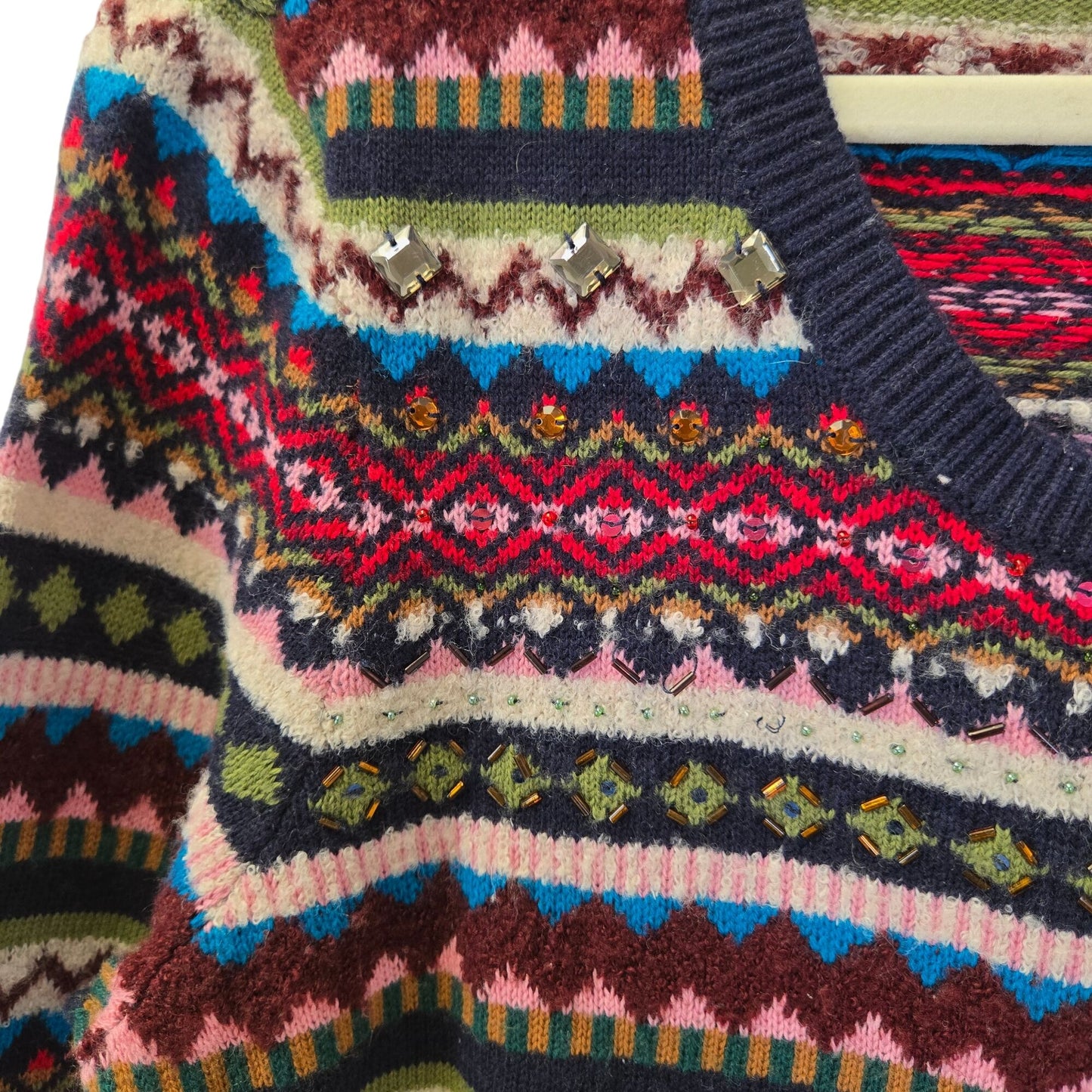 Talbots Wool Blend Graphic Print Bead Embellished Sweater Size Medium