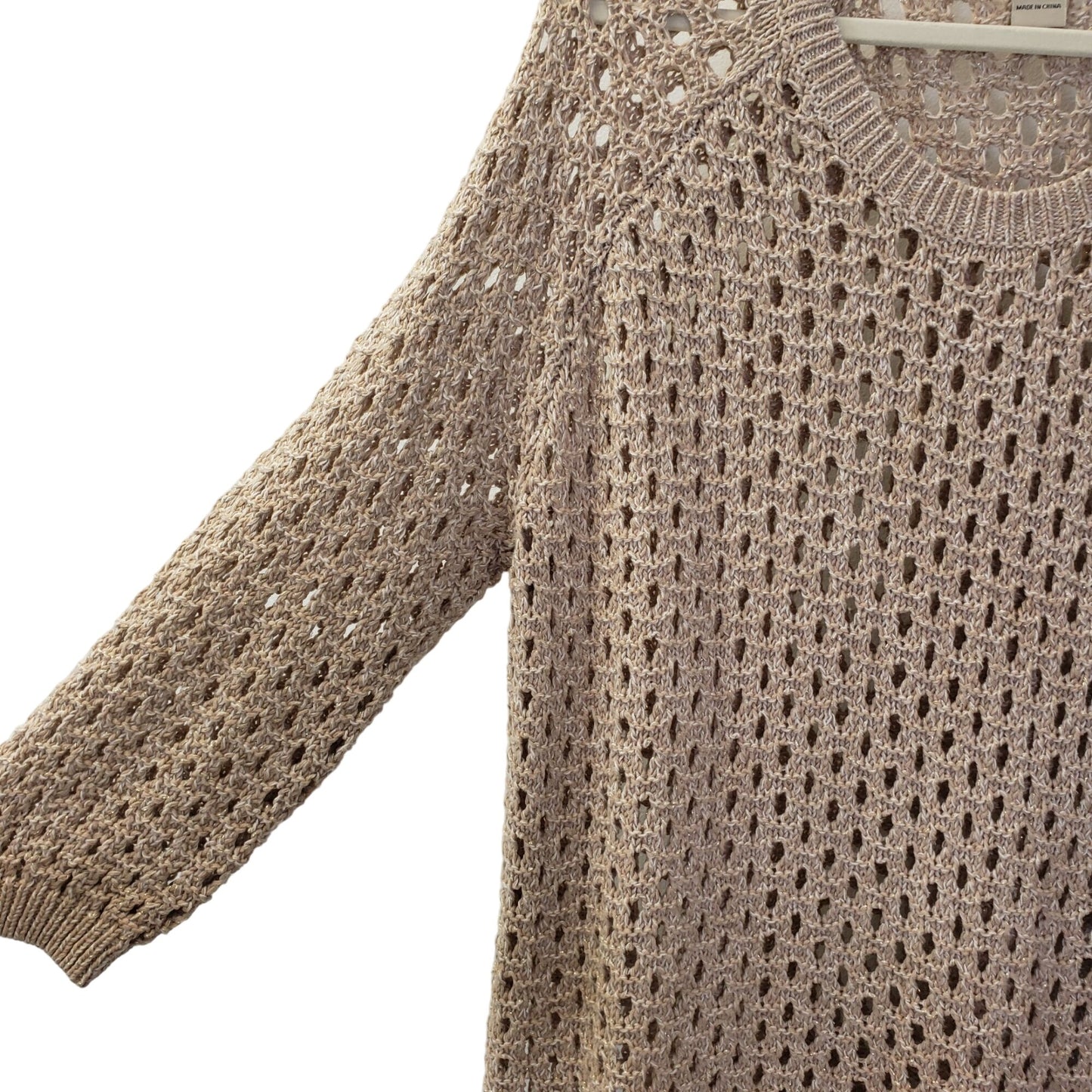 Lucky Brand Open Knit Metallic Crewneck Sweater Size 1X