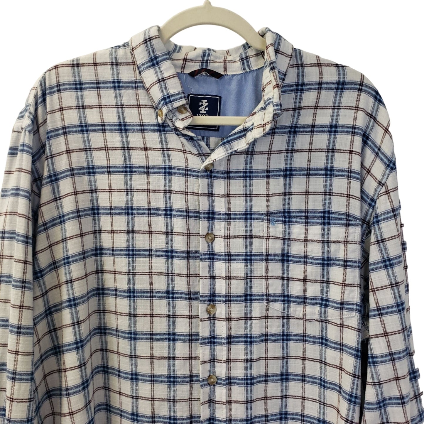 IZOD Linen Blend Plaid Button Down Shirt Size XL