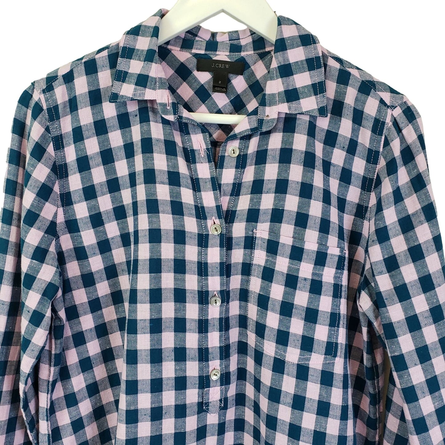 J. Crew Checked Half Button Popover Top Size 2