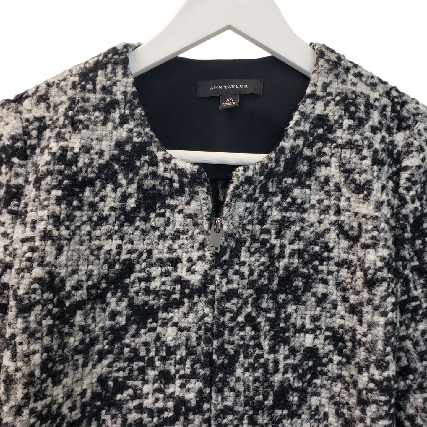 Ann Taylor Wool Blend Tweed Full Zip Blazer Jacket Size XS