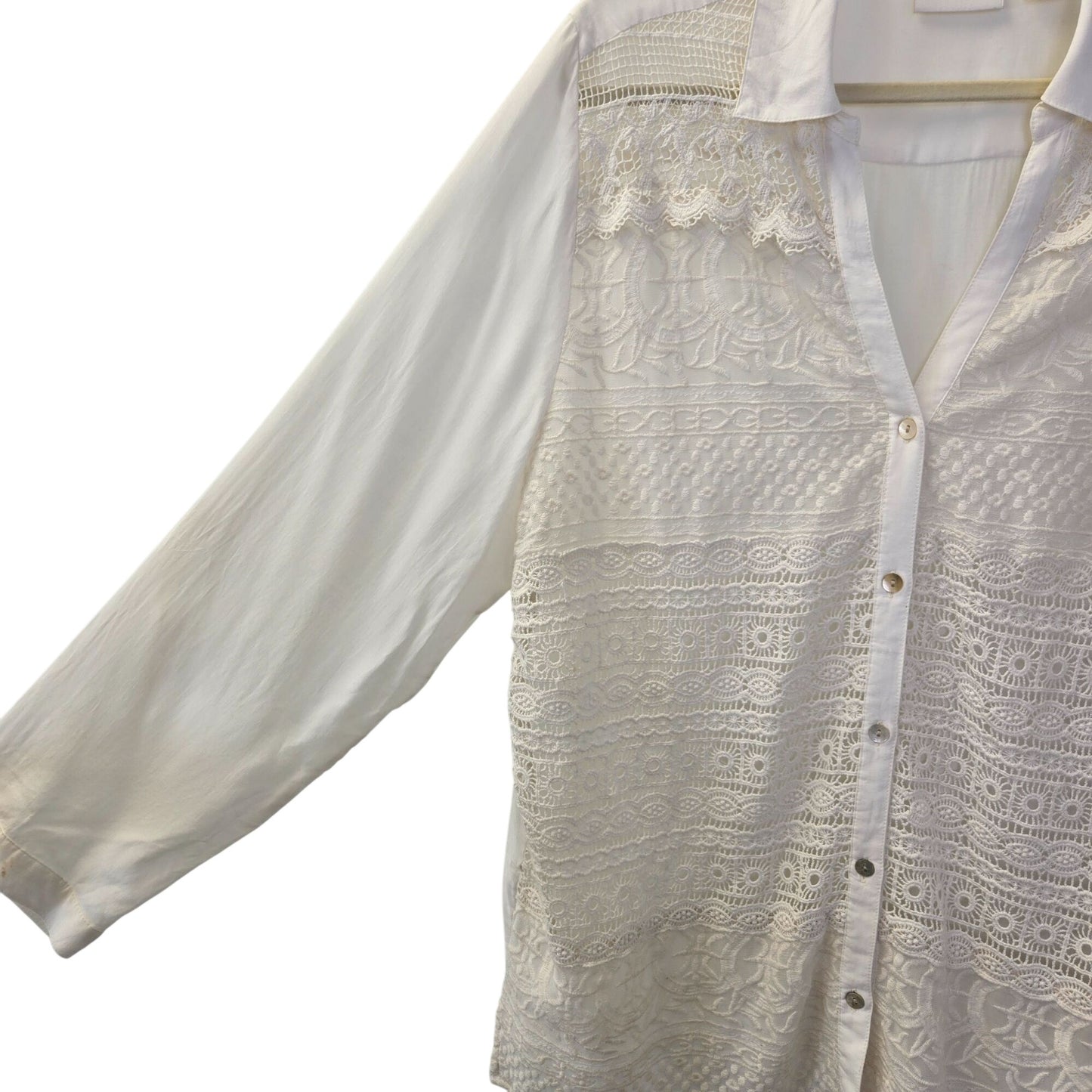 Chico's Mixed Media Crochet Front Button Down Shirt Size Chico's 3/XL