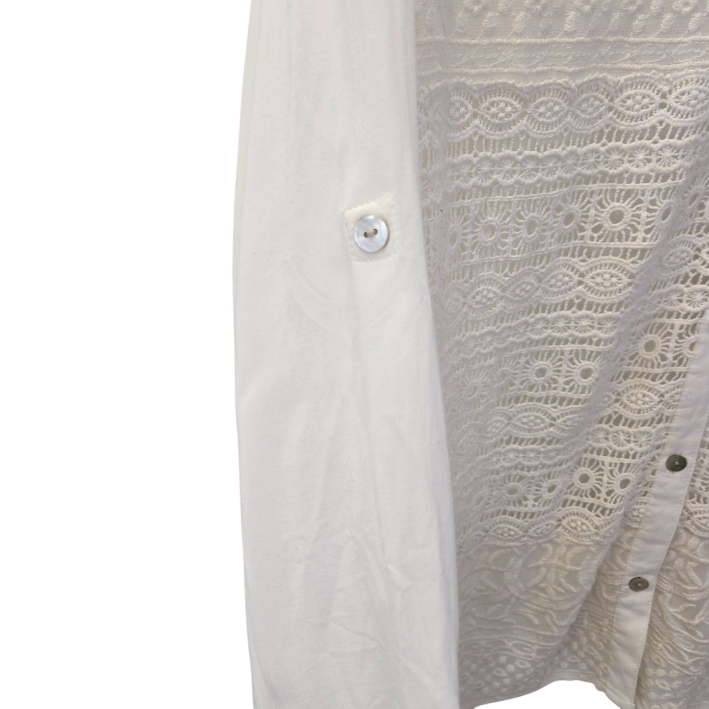 Chico's Mixed Media Crochet Front Button Down Shirt Size Chico's 3/XL