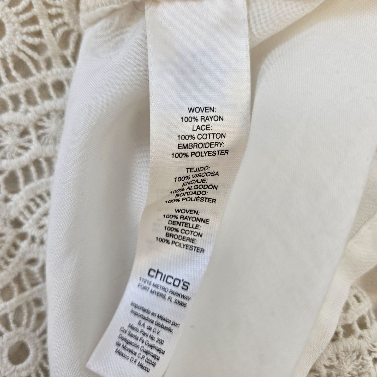 Chico's Mixed Media Crochet Front Button Down Shirt Size Chico's 3/XL