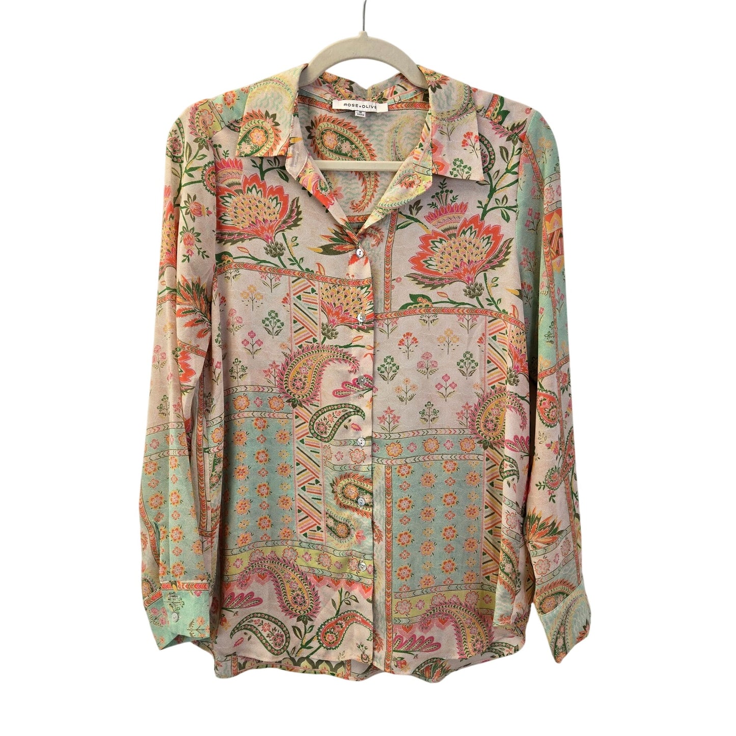 Rose + Olive Floral and Paisley Print Button Down Blouse Size Medium