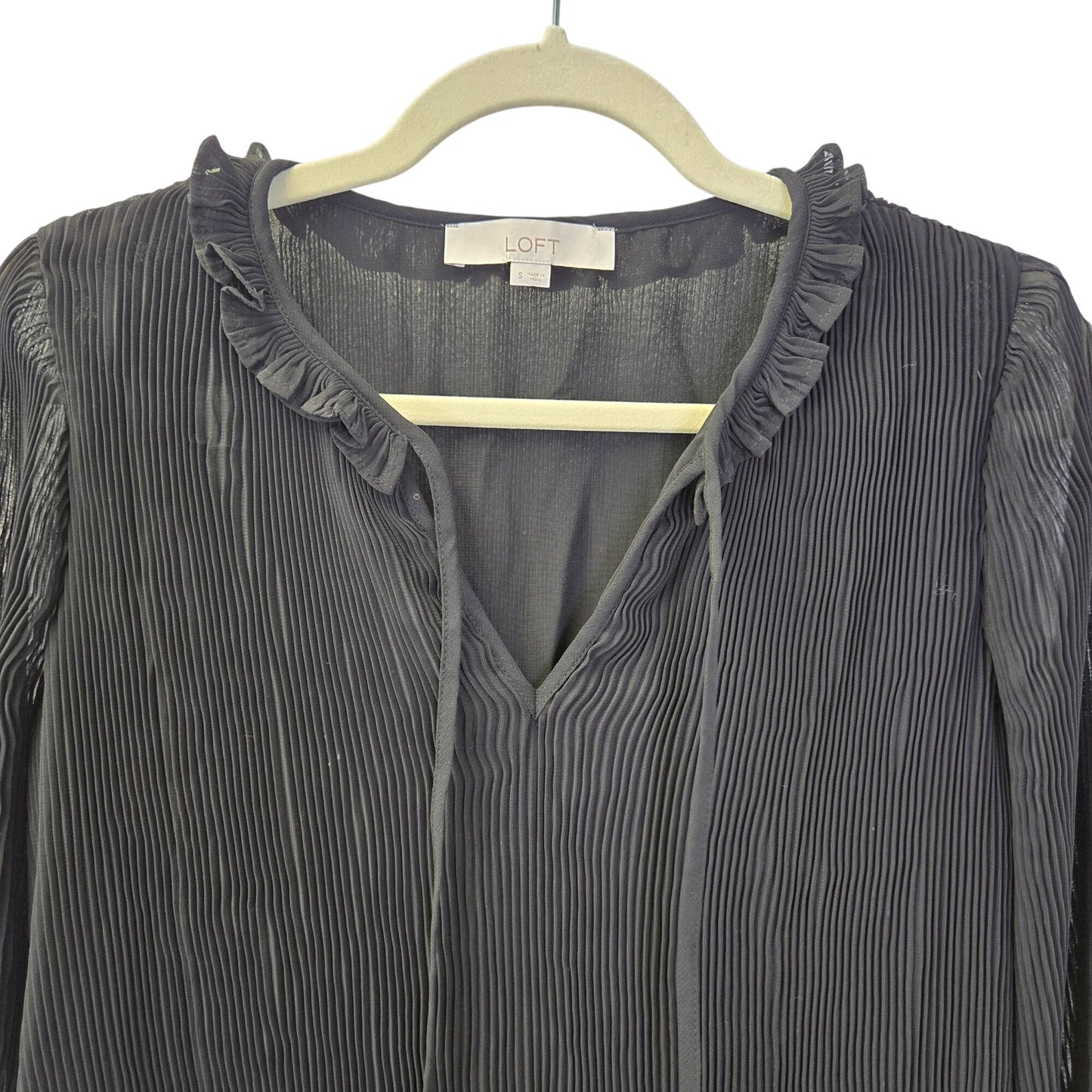 Loft Pleated Ruffle Trim Popover Blouse Size Small