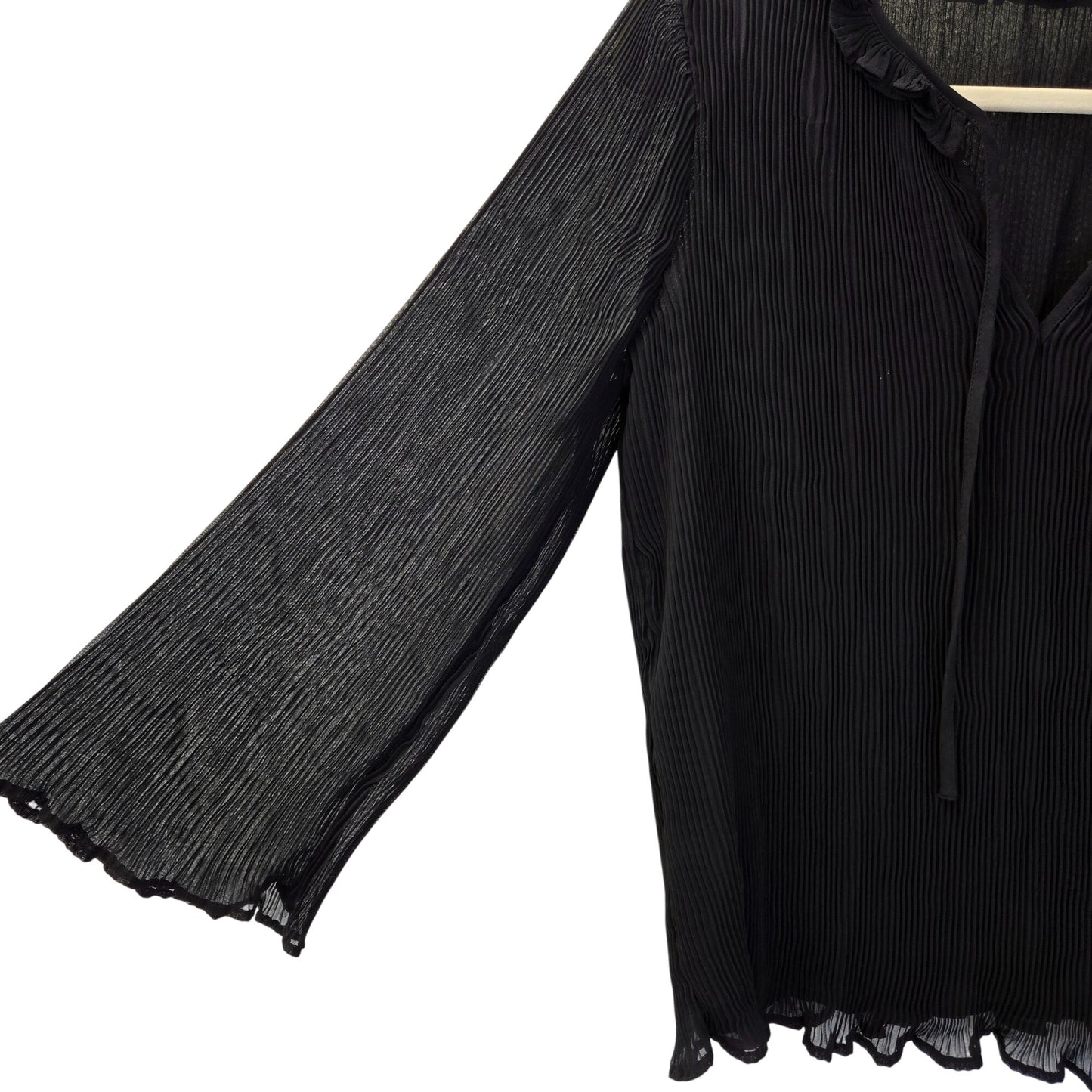 Loft Pleated Ruffle Trim Popover Blouse Size Small