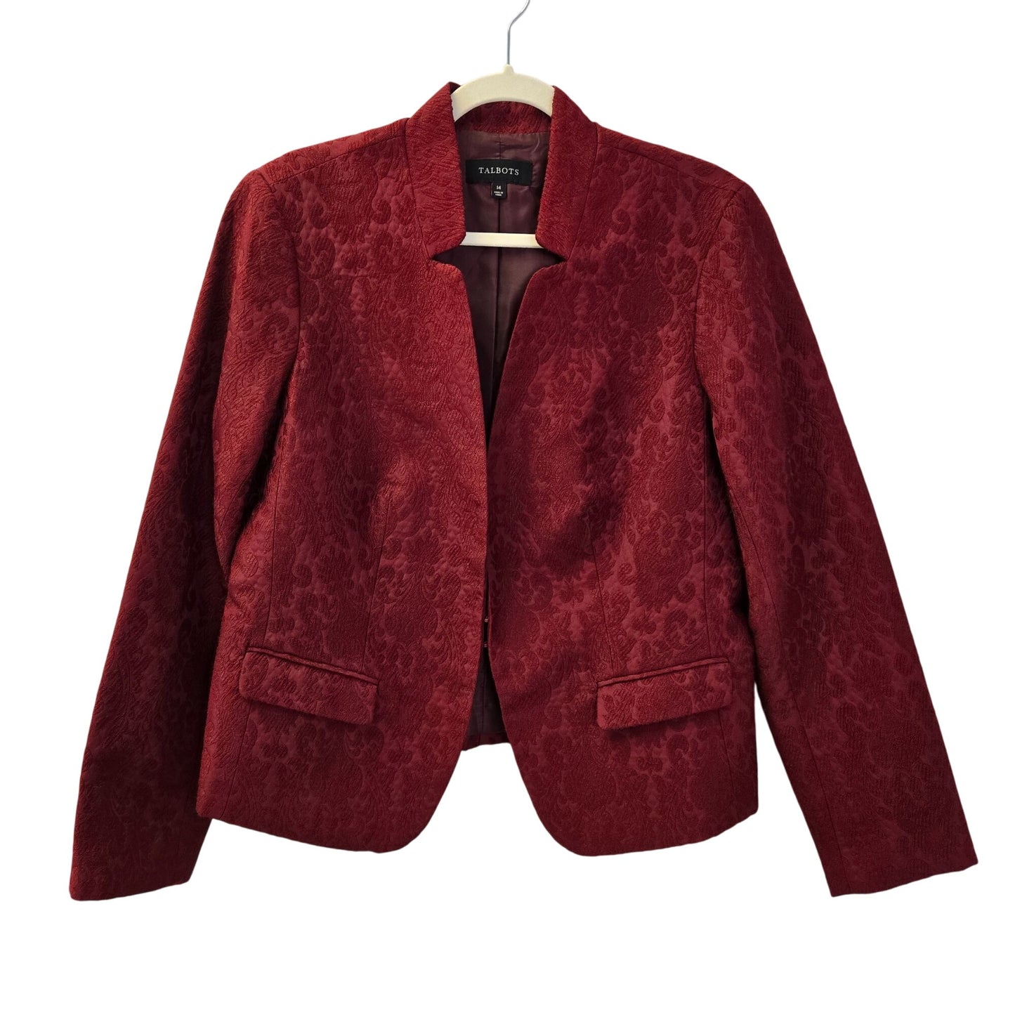 Talbots Jacquard Texture Hook and Eye Closure Blazer Jacket Size 14
