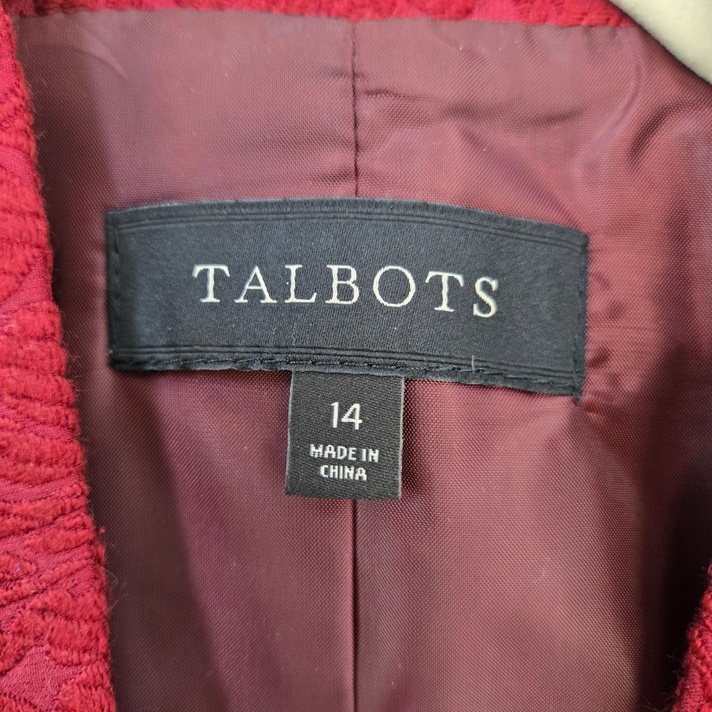 Talbots Jacquard Texture Hook and Eye Closure Blazer Jacket Size 14