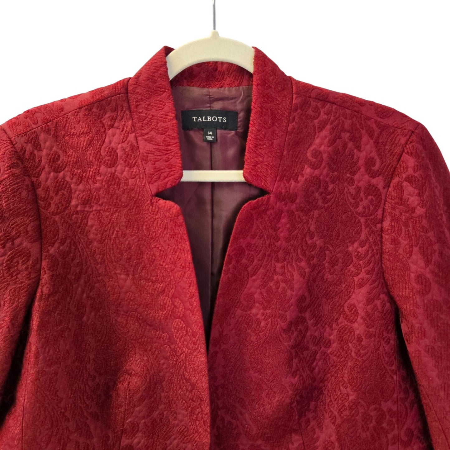 Talbots Jacquard Texture Hook and Eye Closure Blazer Jacket Size 14
