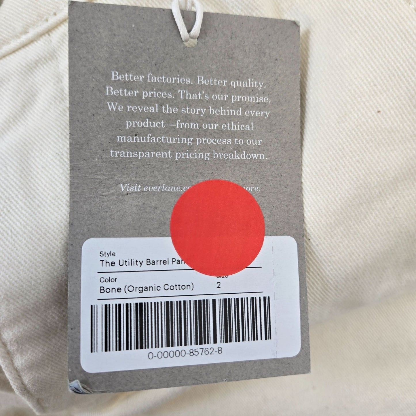 NWT Everlane The Utility Barrel Pant in Bone Size 2