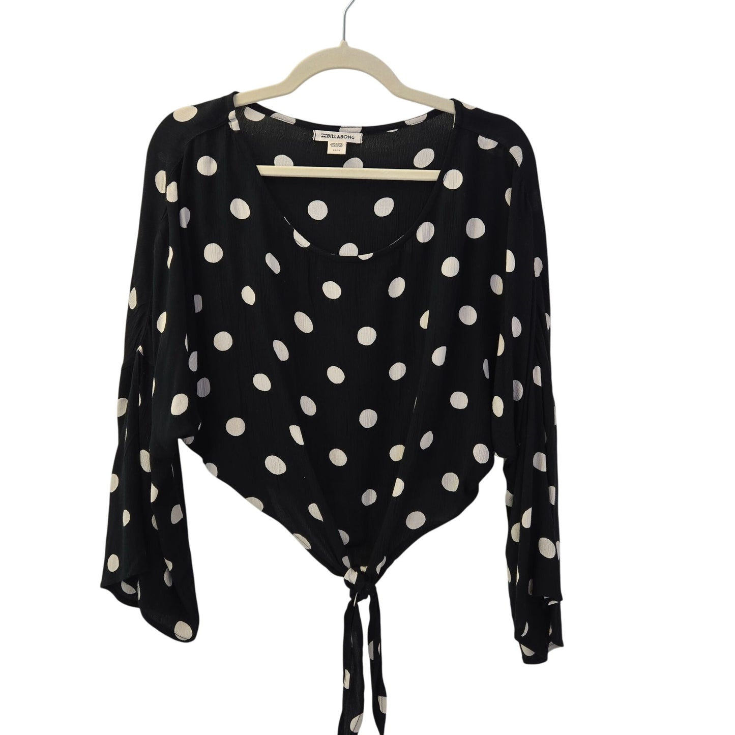 Billabong Gauzy Polka Dot Dolman Bell Sleeve Tie Waist Top Size Small
