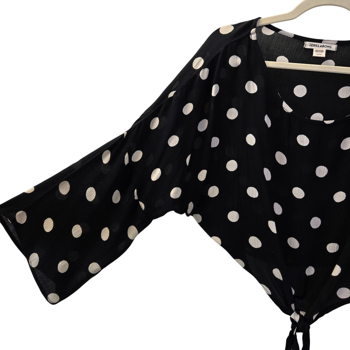Billabong Gauzy Polka Dot Dolman Bell Sleeve Tie Waist Top Size Small