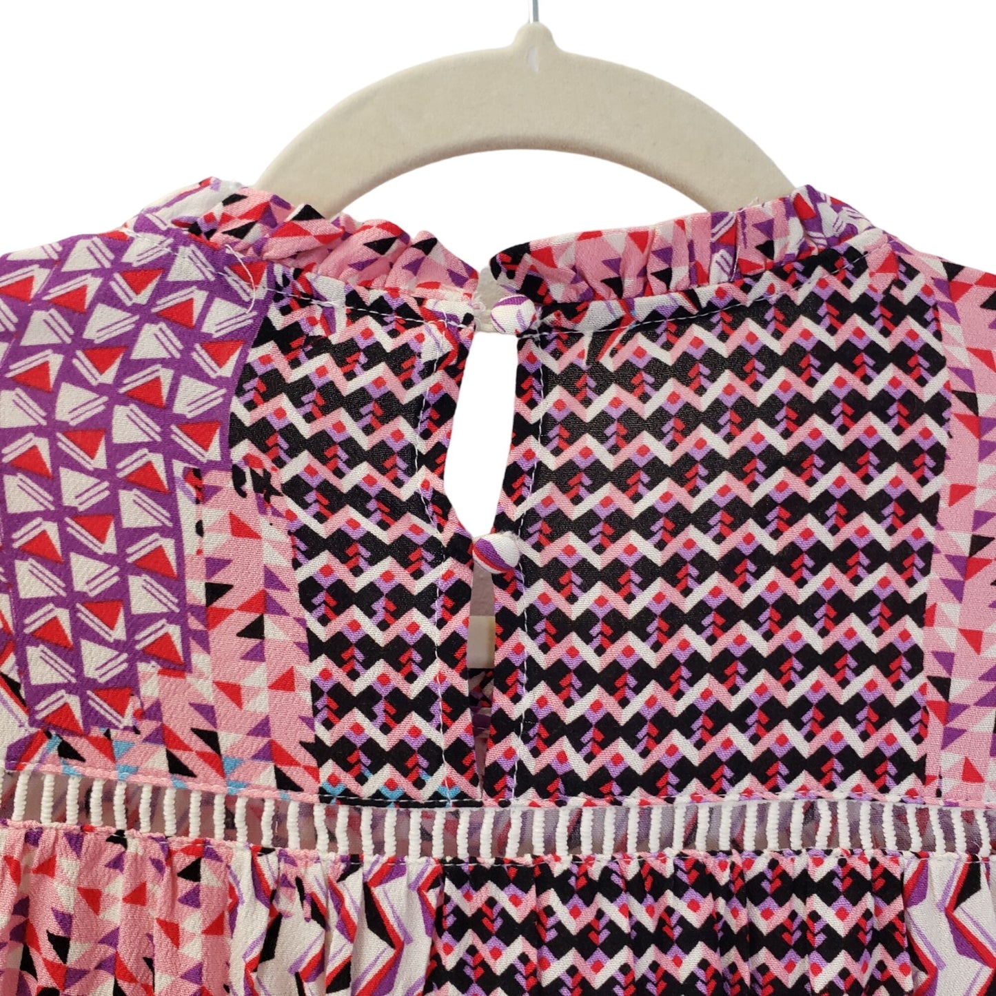 Fate Geometric Pattern Ruffle Trim Baby Doll Top Size Small
