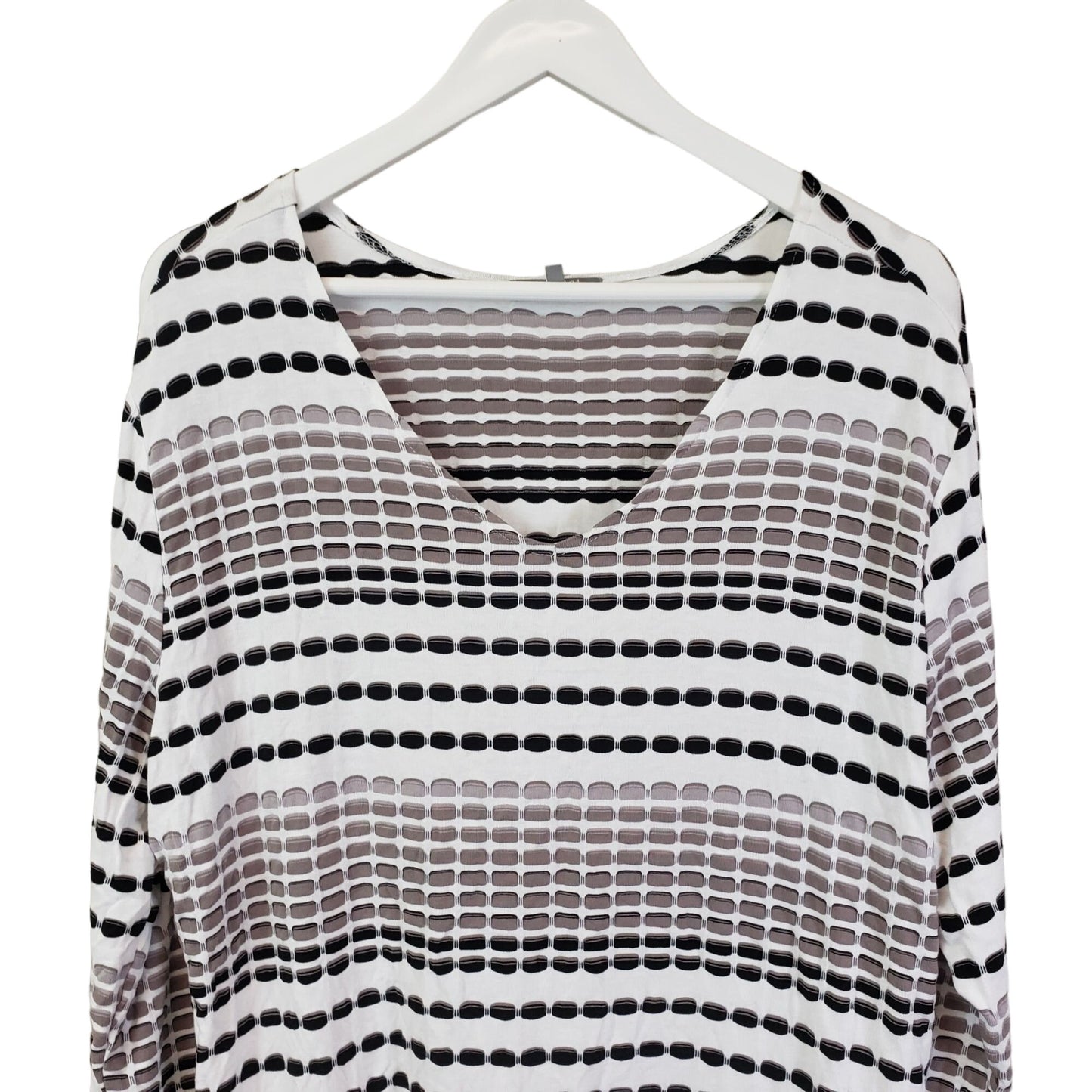 Habitat Textured Stretch Brown Striped V-Neck Top Size Large