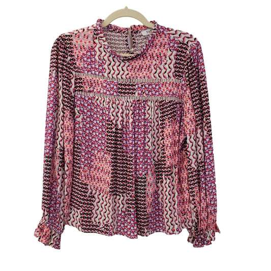 Fate Geometric Pattern Ruffle Trim Baby Doll Top Size Small