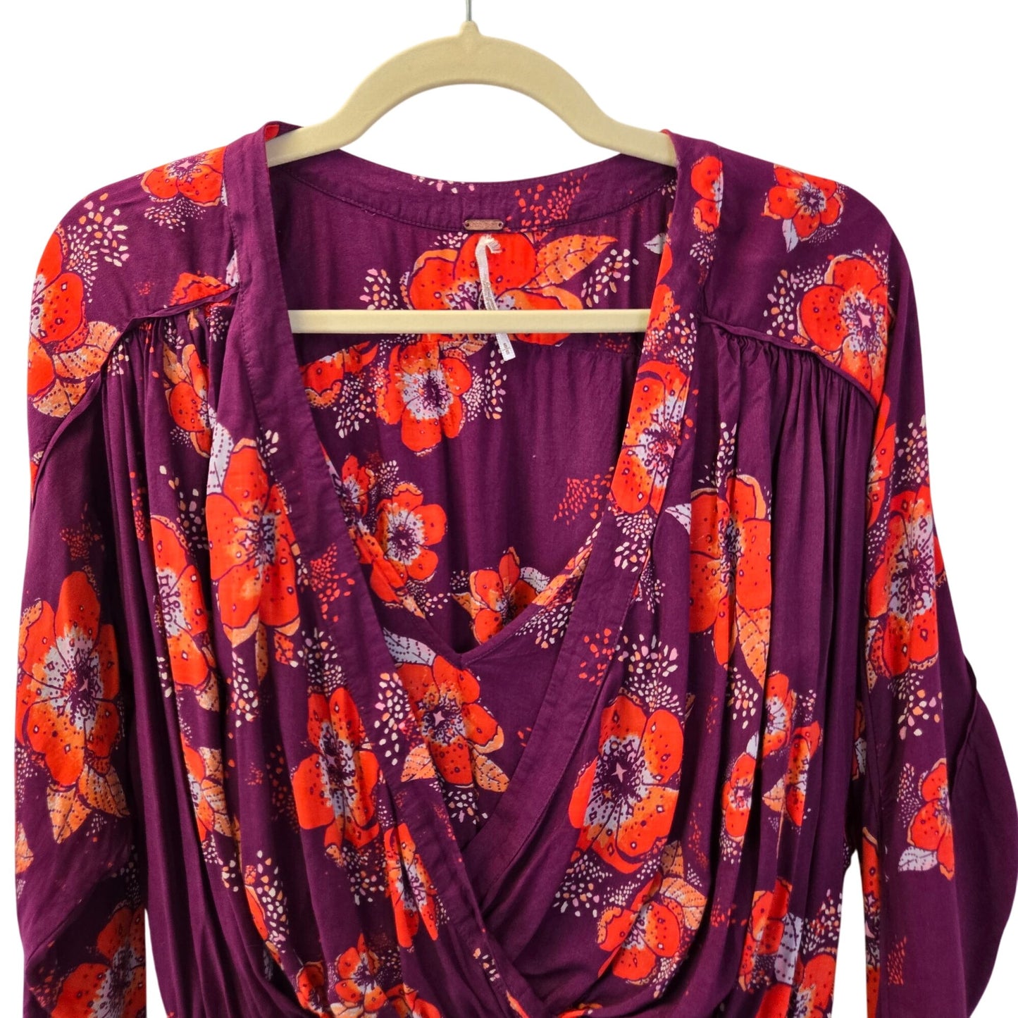 Free People Tuscan Dreams 100% Viscose Tunic Wrap Blouse Size Small