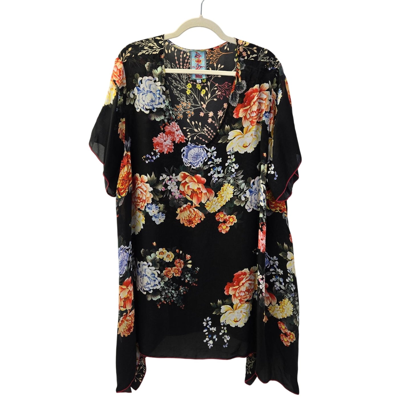 Johnny Was Ziara Mixed Floral Print Handkerchief Hem Tunic Blouse Size 2X