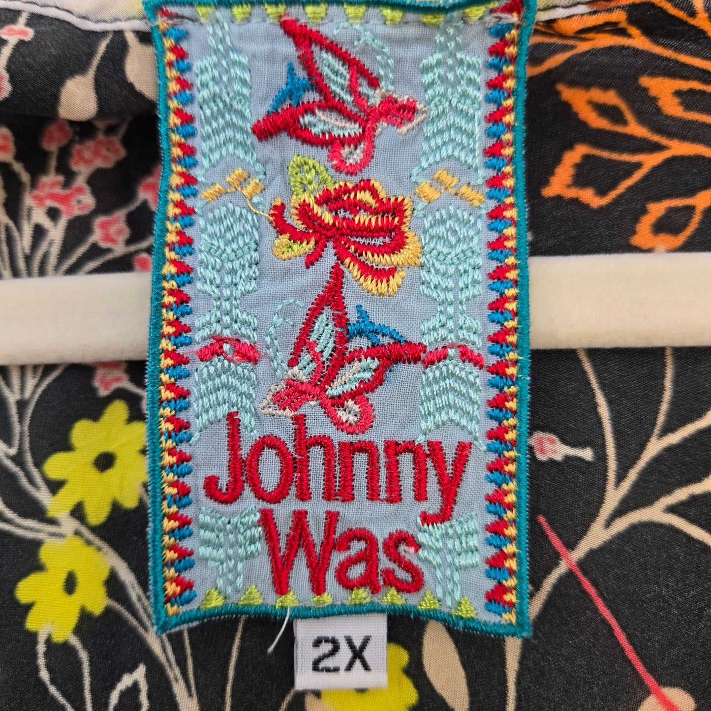 Johnny Was Ziara Mixed Floral Print Handkerchief Hem Tunic Blouse Size 2X