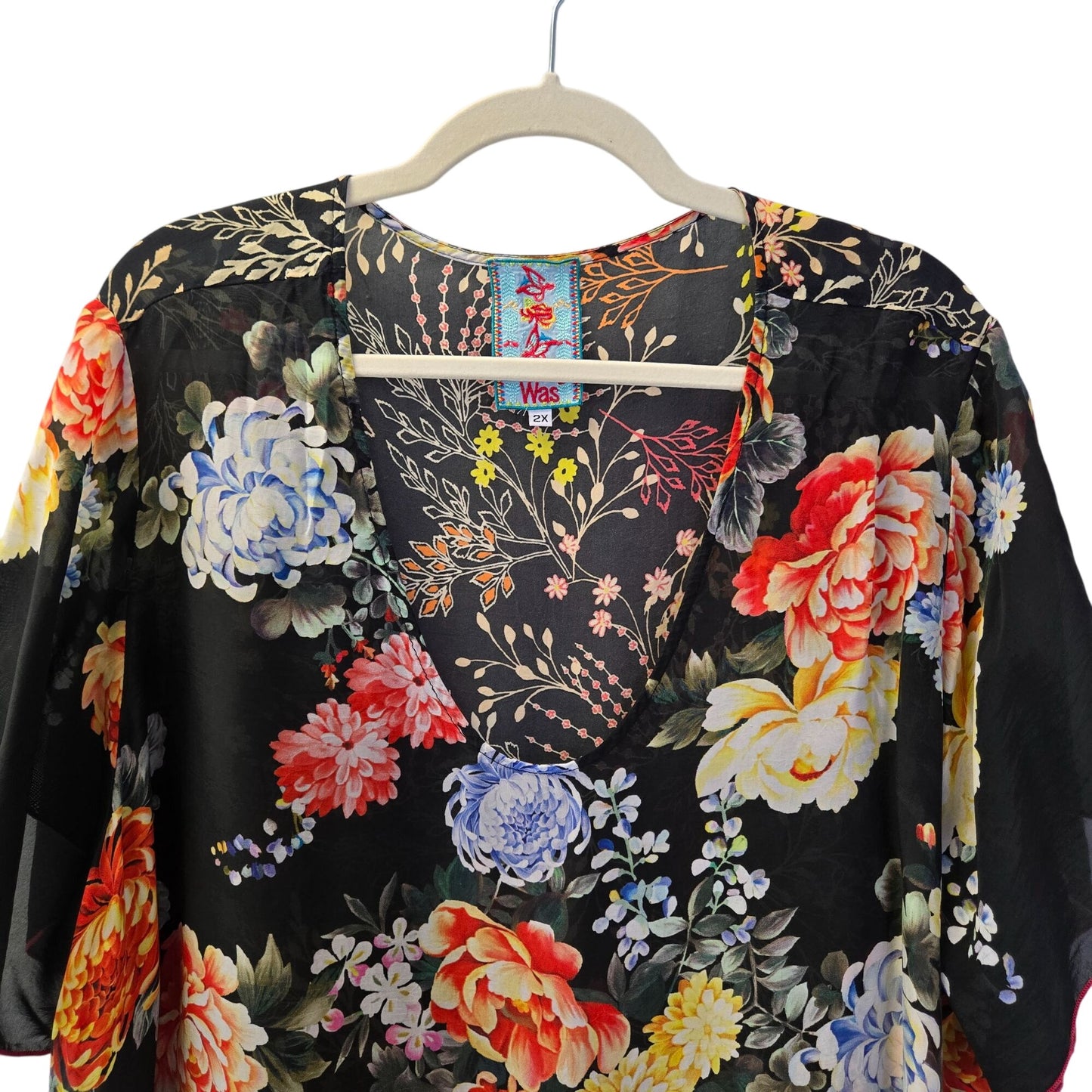 Johnny Was Ziara Mixed Floral Print Handkerchief Hem Tunic Blouse Size 2X