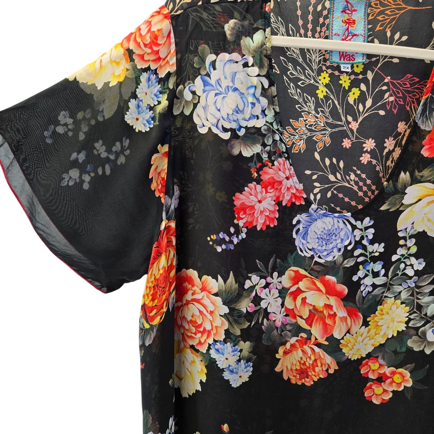 Johnny Was Ziara Mixed Floral Print Handkerchief Hem Tunic Blouse Size 2X
