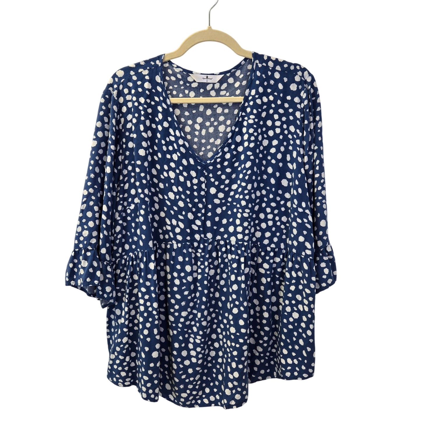 Agnes Orinda 100% Rayon Peplum Hem Graphic Print Boho Blouse Size 2X
