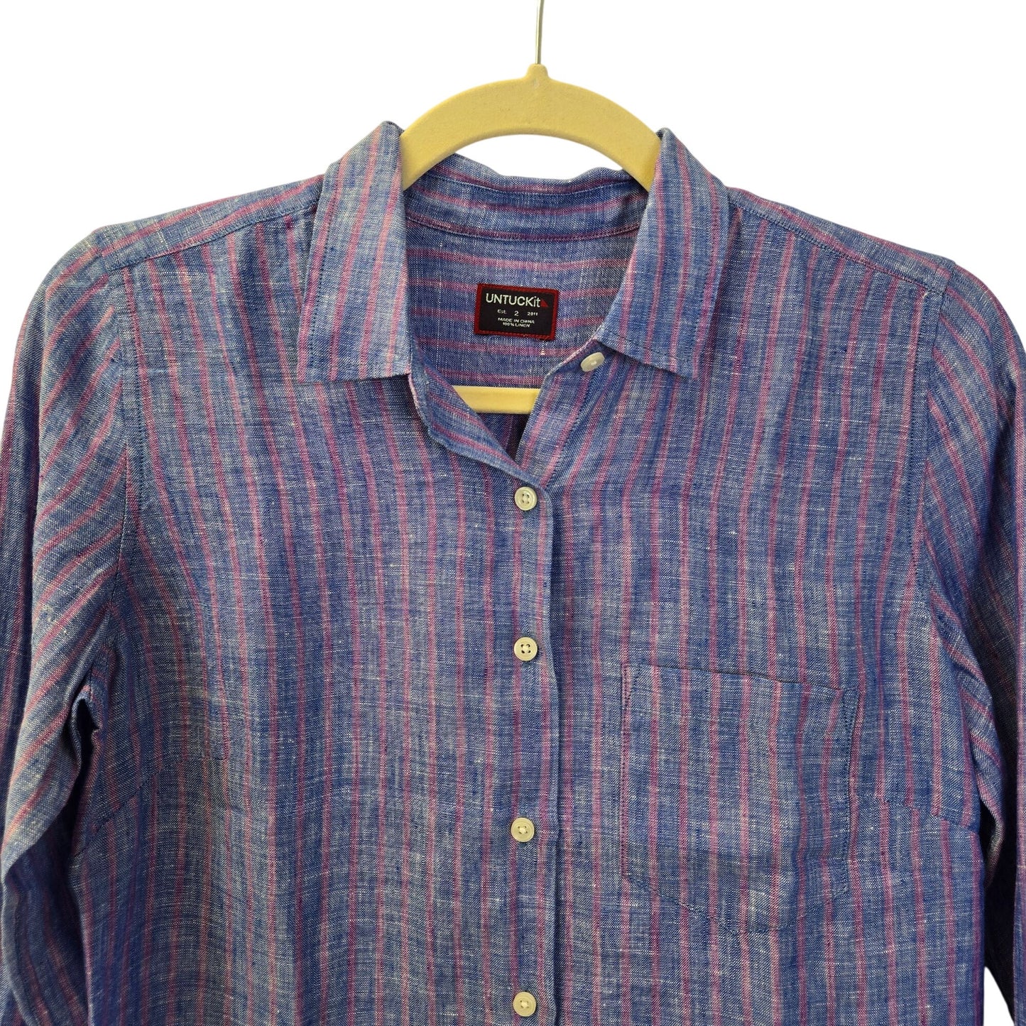 NWT UNTUCKit 100% Linen Zell Striped Long Sleeve Button Down Shirt Size 2