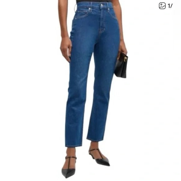 Veronica Beard Alenah Slim Straight High Rise Crop Jeans in Rodeo Wash Size 31