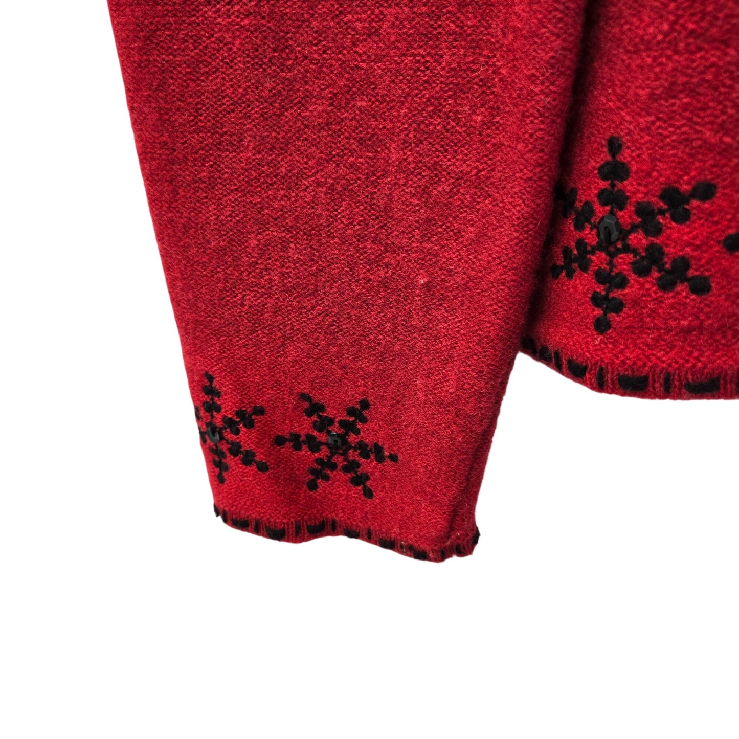 Coldwater Creek 100% Wool Snowflake Embroidered Cardigan Sweater Size Medium