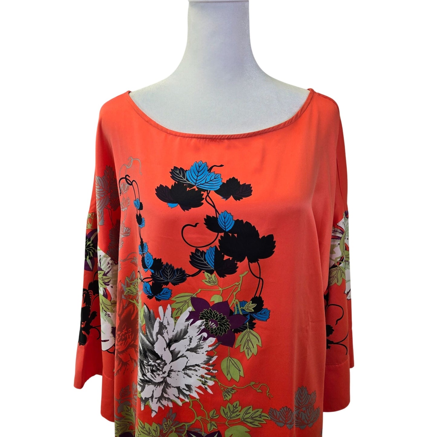 Soft Surroundings Floral Polynesian 3/4 Sleeve Shift Dress Size Large