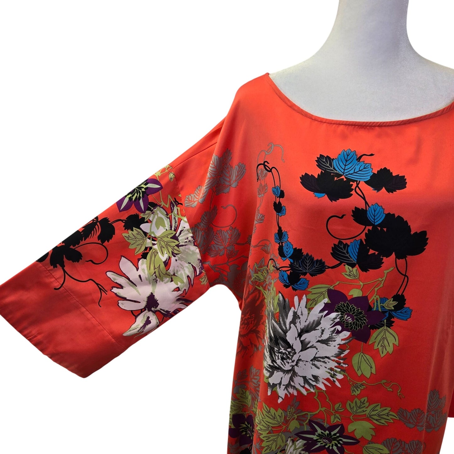 Soft Surroundings Floral Polynesian 3/4 Sleeve Shift Dress Size Large