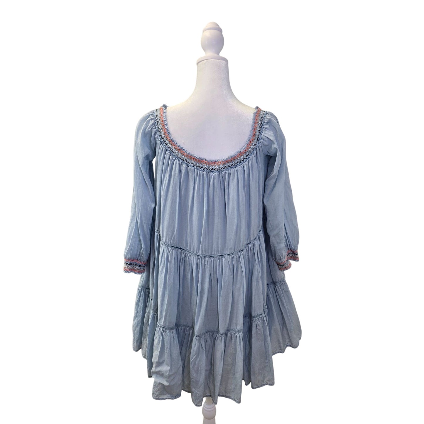 Free People Sunbeams Embroidered Off the Shoulder Tiered Boho Dress Size Large
